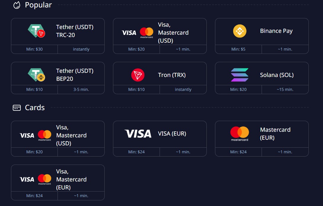 Pocket Option payment method screenshot for UAE deposits