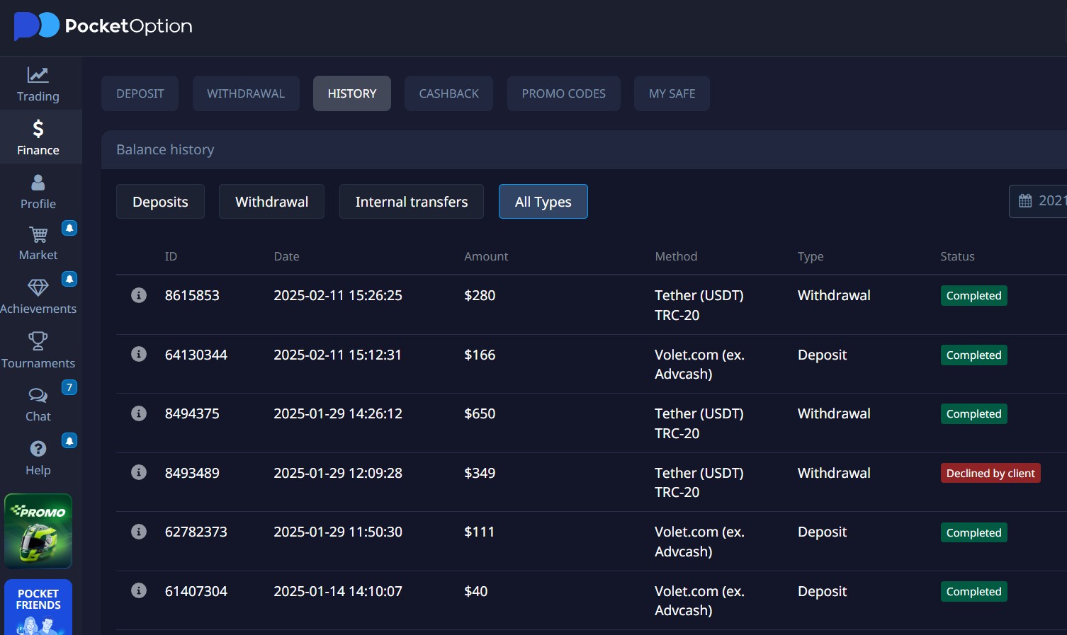 Pocket Option withdrawal proof screenshot for broker review evidence